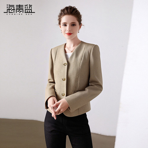 海青蓝上衣西装外套女