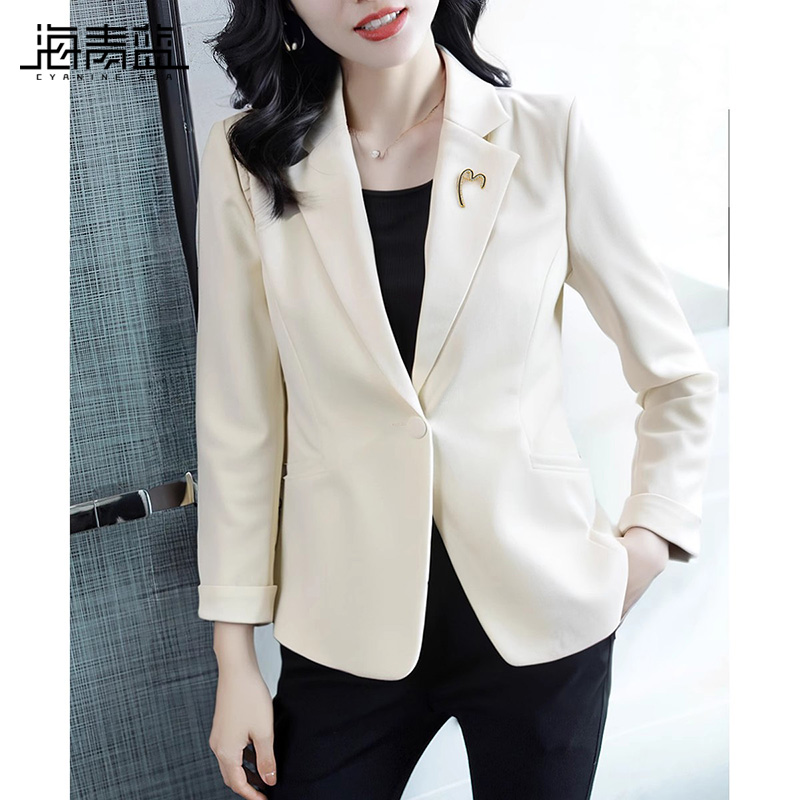 海青蓝小西装外套黑色女装秋季2025新款高级感显瘦百搭西服上衣