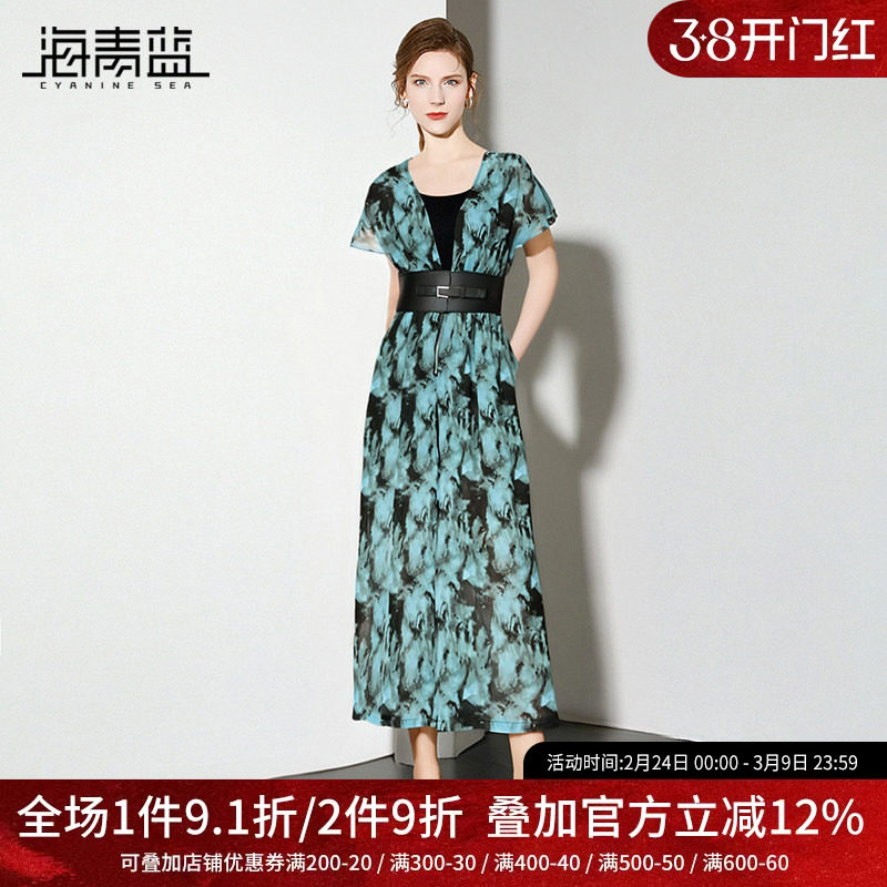 海青蓝 连体裤夏女2025新款高端时尚气质设计感扎染印花女装裙裤