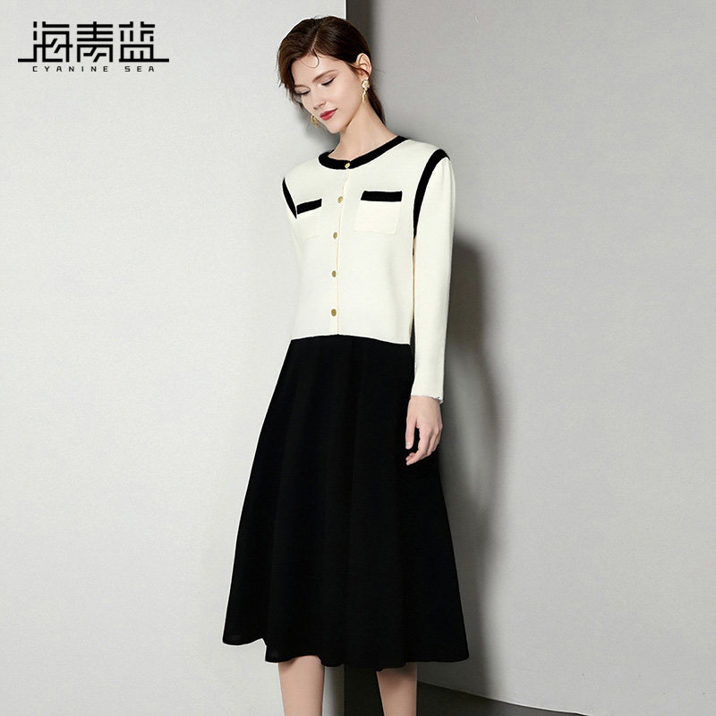 海青蓝 套装秋冬连衣裙女2025年新款长袖外套高级中长背心无袖裙