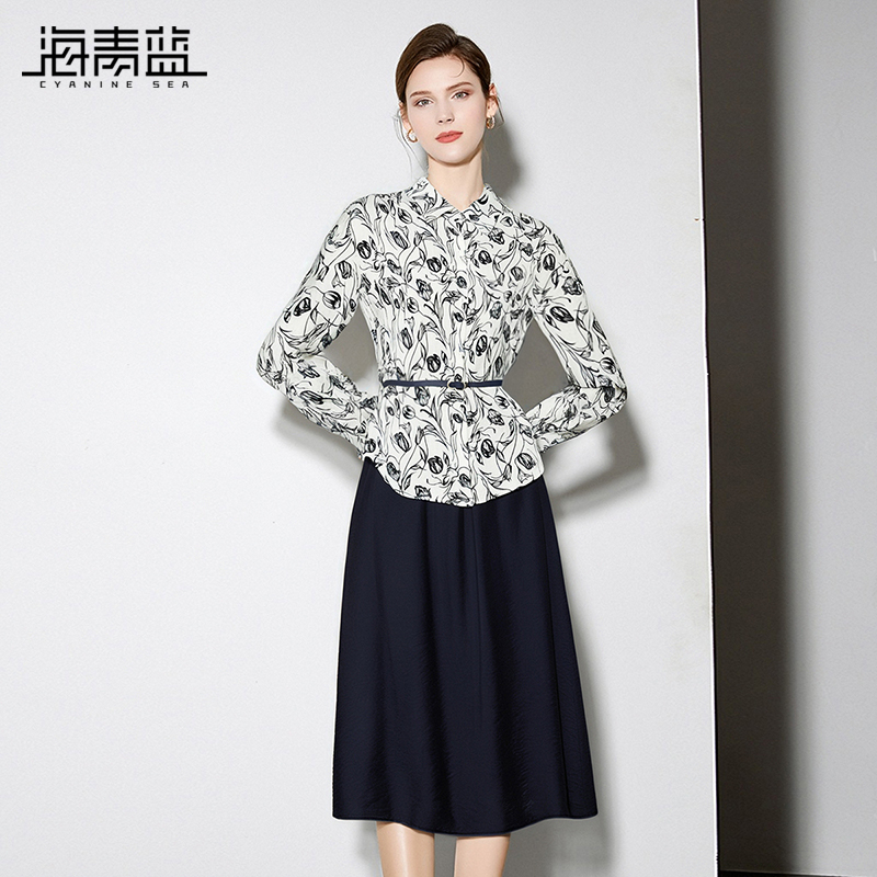 海青蓝秋套装女两件套