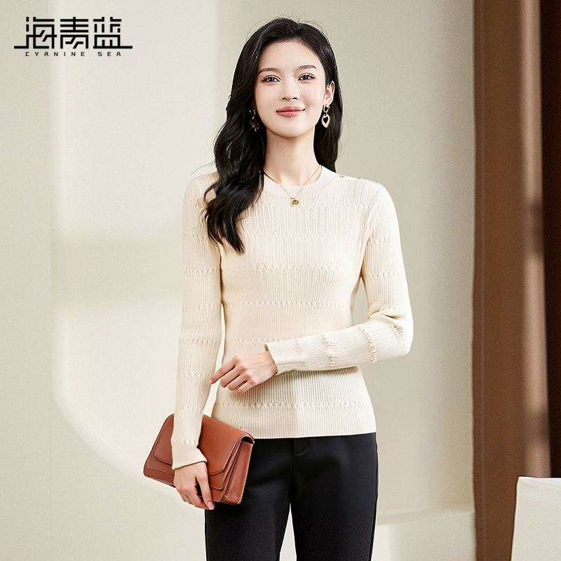 海青蓝时尚洋气套头针织衫