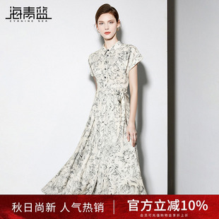 裙子2025新款 时尚 海青蓝 女夏女装 连衣裙 气质polo领高级法式 短袖