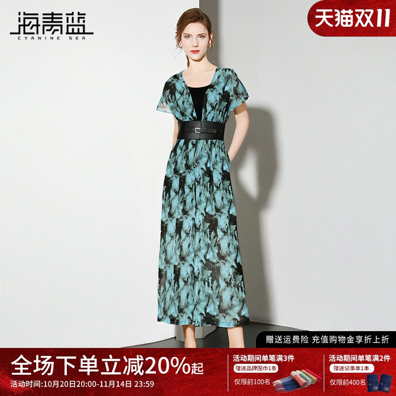 海青蓝 连体裤夏女2025新款高端时尚气质设计感扎染印花女装裙裤