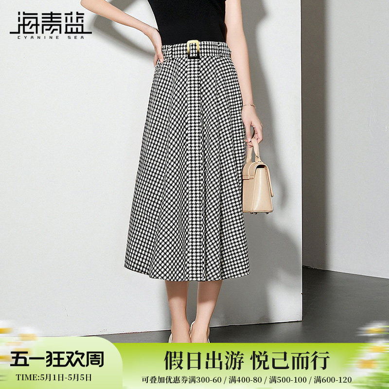 海青蓝 半身裙秋冬女26年新款高级设计感小众中长女装千鸟格裙子
