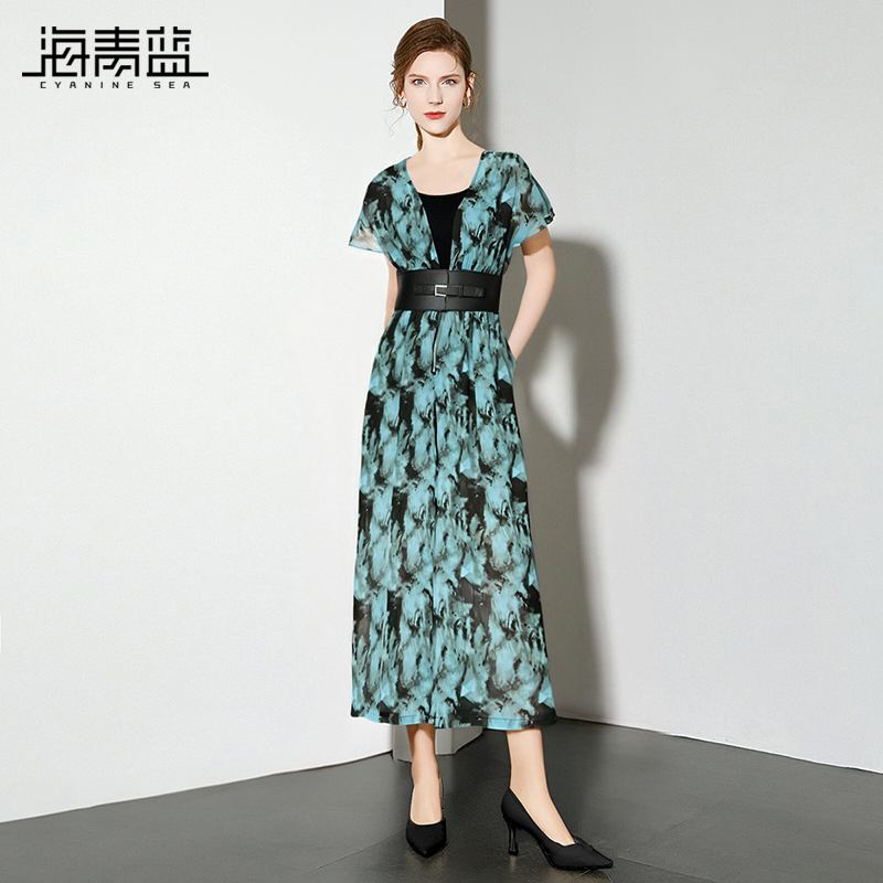 海青蓝 连体裤夏女2025新款高端时尚气质设计感扎染印花女装裙裤