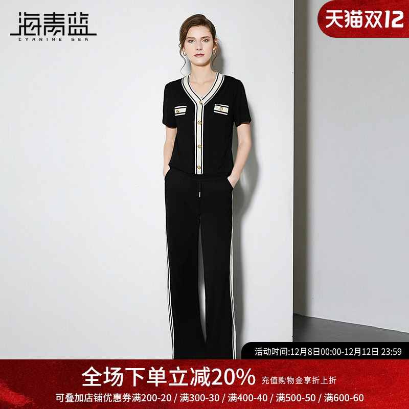 海青蓝休闲套装两件套