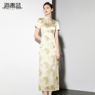 气质海边出游度假中长裙 高级时尚 海青蓝 旗袍连衣裙夏女2025新款