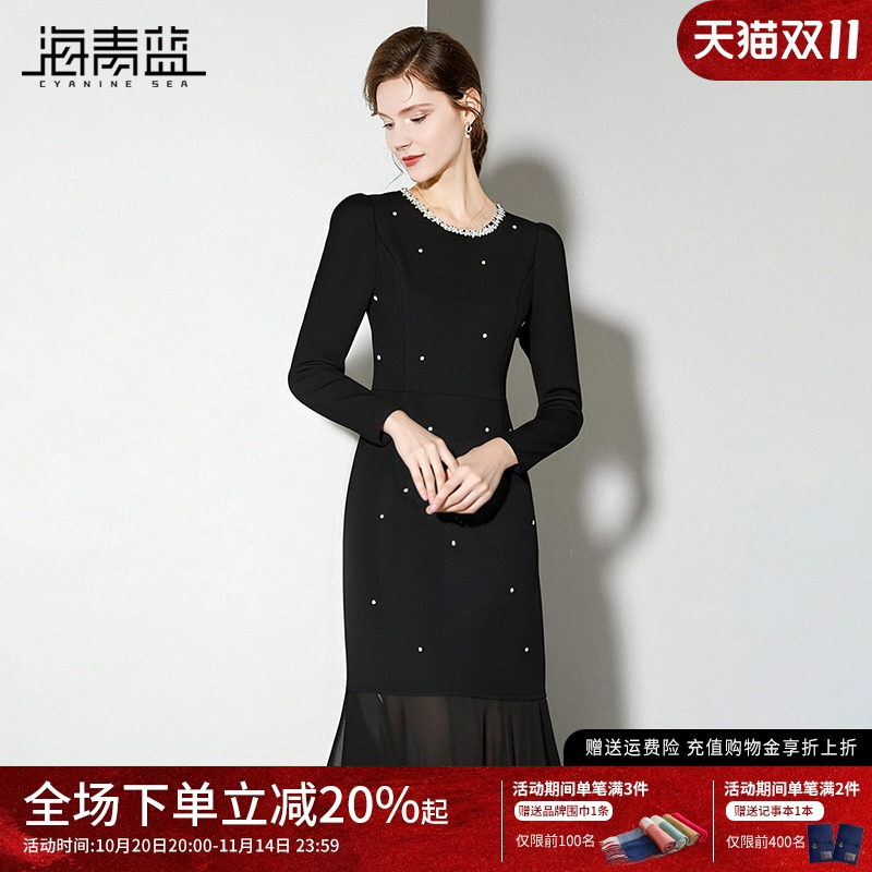 海青蓝高级秋季连衣裙