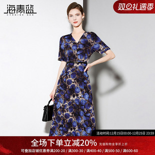 短袖 v领时尚 裙子夏装 2025新款 漂亮气质海边连衣裙女 女装 海青蓝