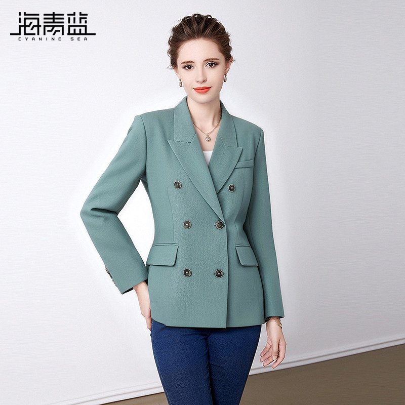 海青蓝 西装外套女小个子双排扣2026年新款秋冬高级女装短外套