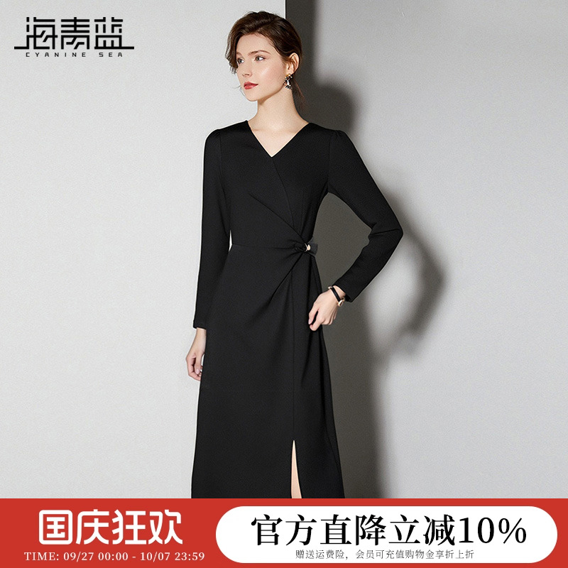 海青蓝裙子秋季连衣裙