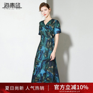 中长款 海青蓝 度假海边女装 连衣裙夏女2025新款 裙子 高级扎染短袖