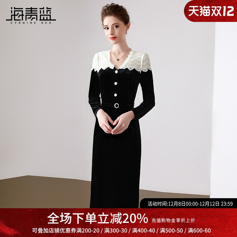 海青蓝裙子秋季连衣裙