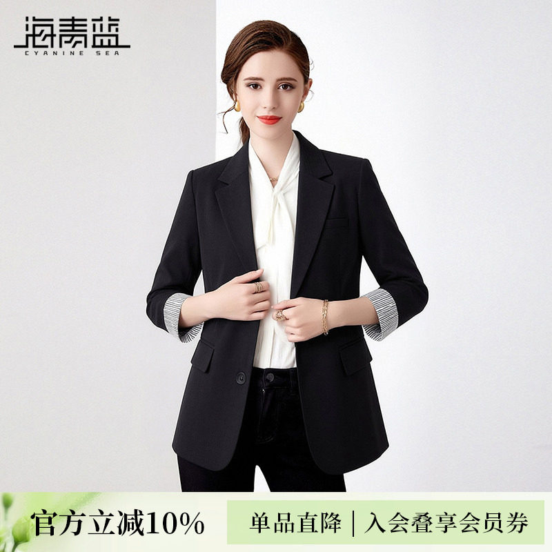 海青蓝 西装上衣2026新款女装黑色女士七分袖职业正装西服短外套