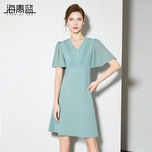 高级出游中长款 海青蓝 气质时尚 夏女装 度假裙子 连衣裙女2025新款