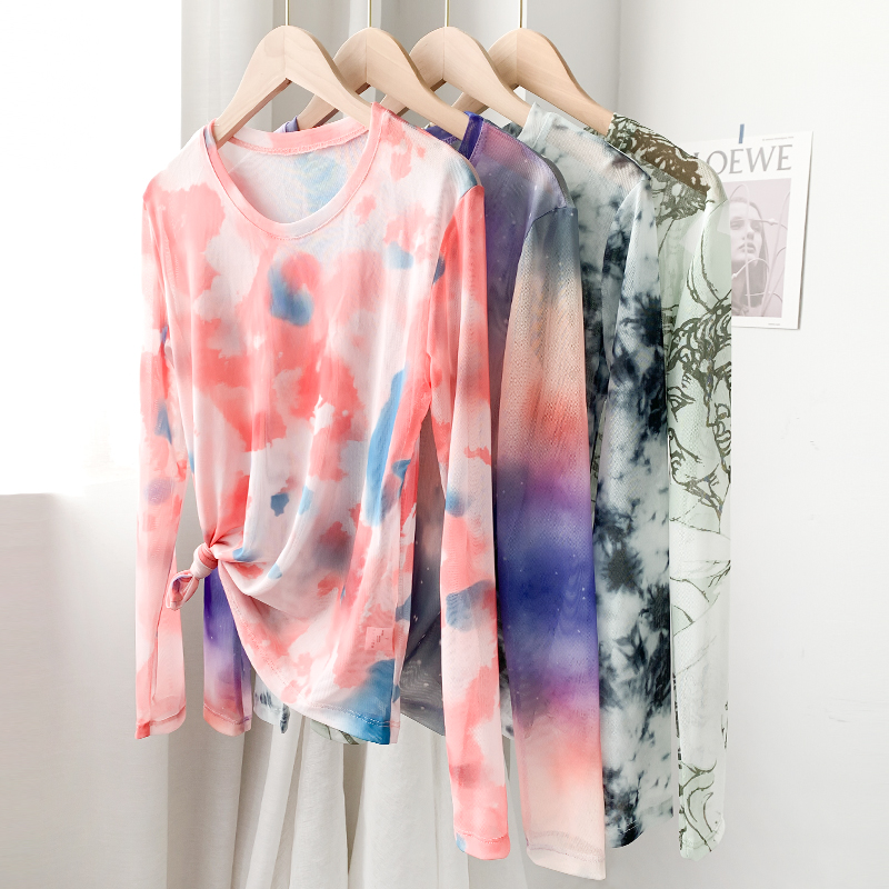 彩虹款网红防晒上衣夏季韩版百搭薄款遮阳打底T恤女开车神器袖套