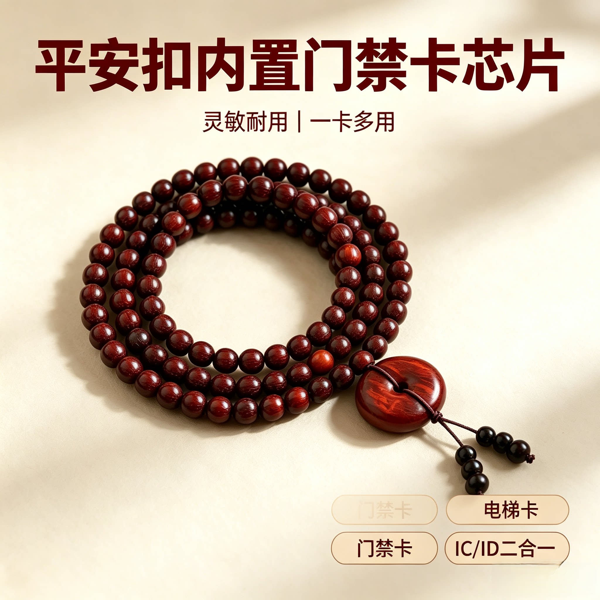 赞比亚血檀108颗IC门禁卡复制卡ICID双频卡ic加密电梯卡Nfc感应