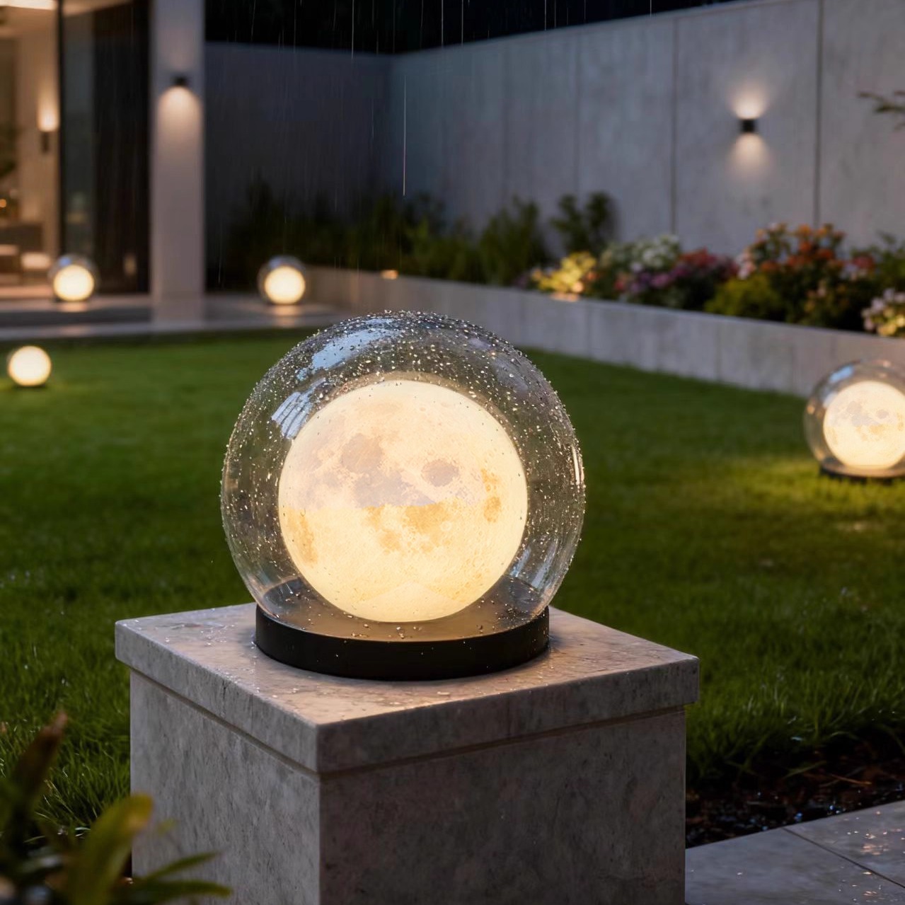 太阳能柱头灯庭院月球泡泡灯