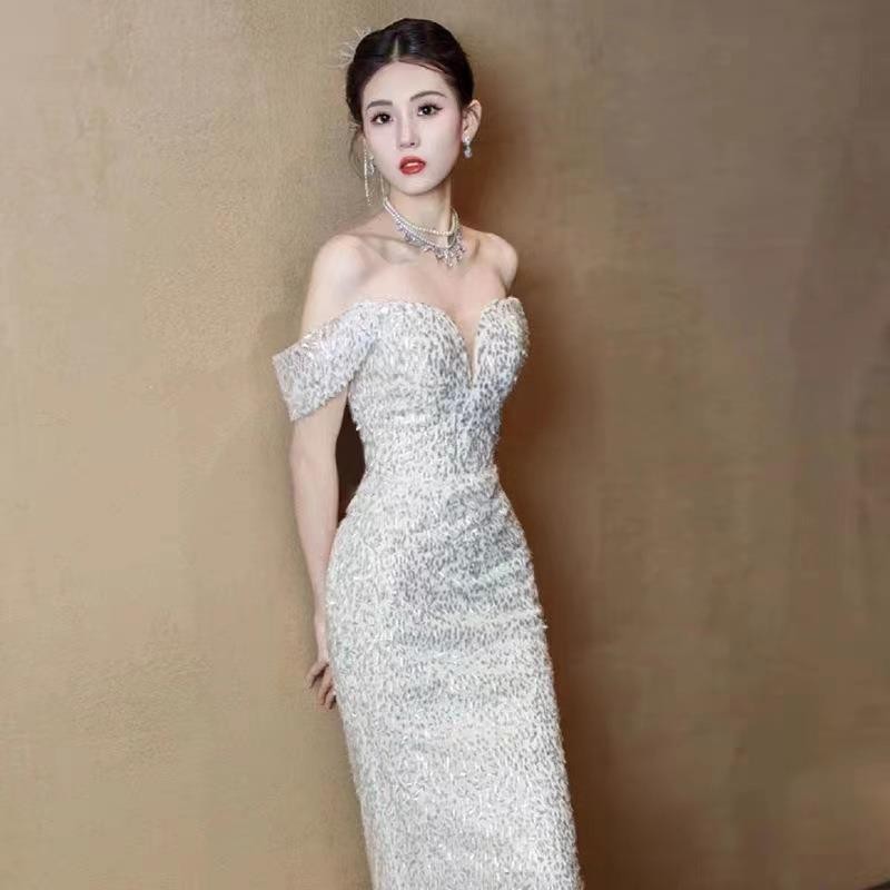 出门礼服法式鱼尾肩大码跨境简约2025新款轻小个子女新娘婚纱一字