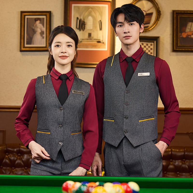 酒店KTV服务员工作服男职业马甲套装长袖台球厅棋牌餐饮工装制服