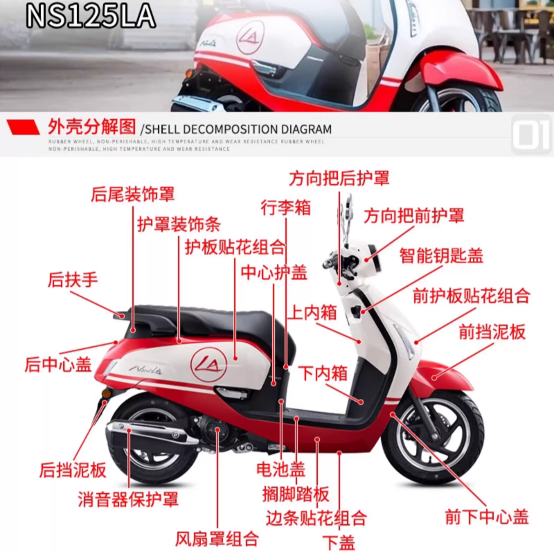 适用新大洲本田NS125LA全车外壳SDH125T-39面板泥瓦脚踏边条大灯