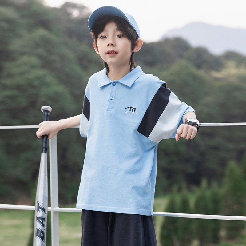 男童拼接色夏季儿童POLO衫2025夏新款青少年短袖运动t恤中大童T恤