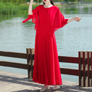 春夏新款 旅游度假真丝桑蚕丝连衣裙假两件沙滩拍照大长裙 国风时尚