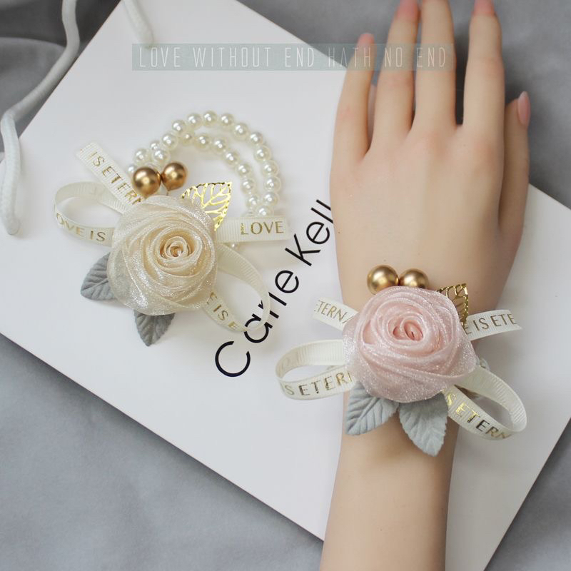 伴娘手腕花新娘姐妹手花高级感婚礼结婚森系超仙韩式珍珠手环胸花