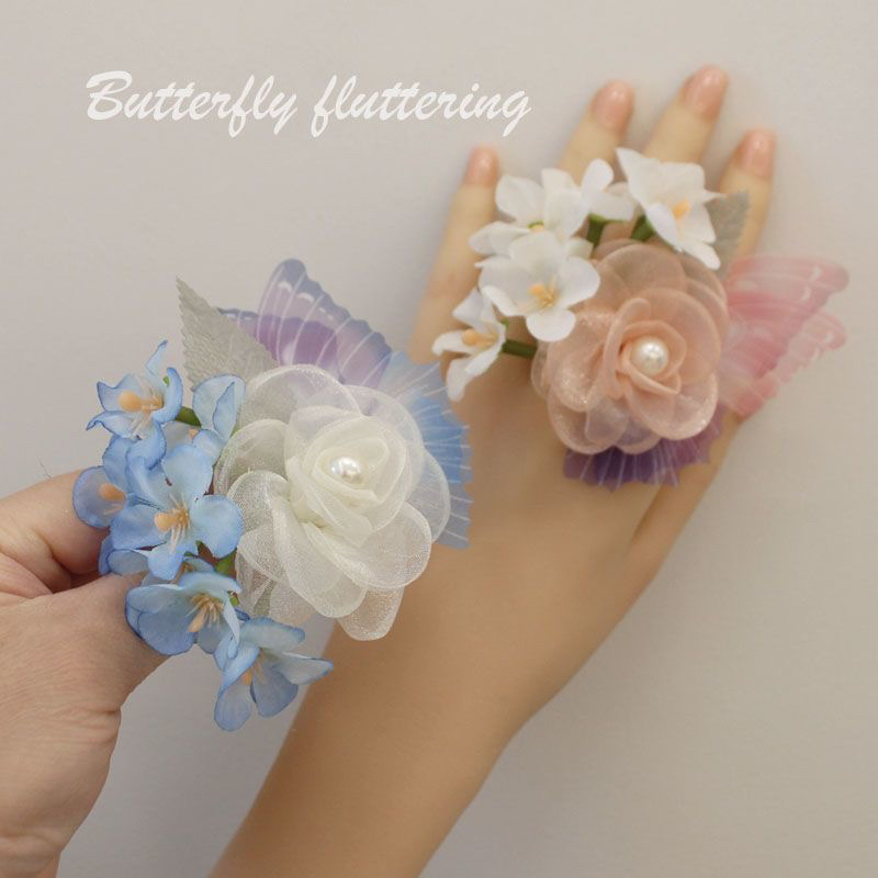 仿真花朵舞蹈戒指纱蝴蝶珍珠指环舞台节目表演网红拍照道具儿童