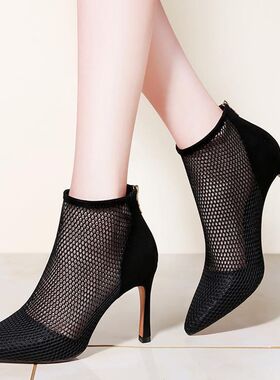 镂空百搭细跟尖头裸靴性感凉鞋