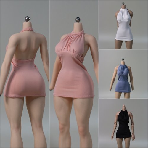 现货 DMTOYS 1/6兵人女衣服挂脖连衣短裙 可动包胶人偶模型娃衣