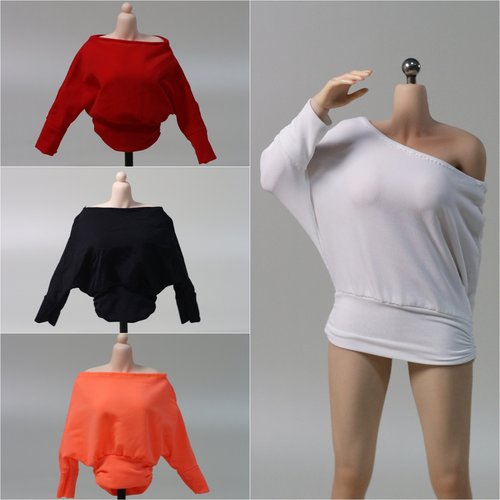现货 DMTOYS 1/6兵人女衣服蝙蝠袖一字肩连衣裙 可动包胶人偶娃衣