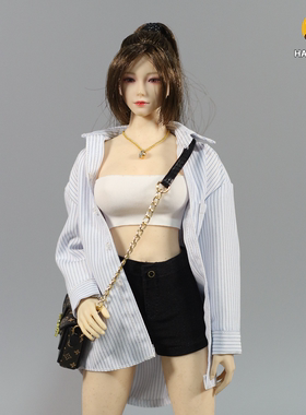 现货HAILI TOYS 1/6女兵人衣服 男友风条纹开衫女团热裤 人偶服装