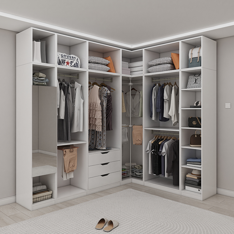 L型衣帽间卧室家用实木转角柜衣柜收纳柜小户型U型拐角柜组合定制