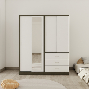 实木推拉门衣柜卧室家用小户型移门衣橱简约现代儿童收纳柜趟门柜