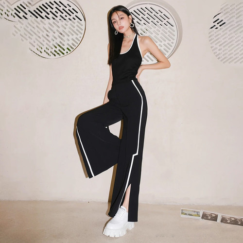 泰国潮牌女2024春夏黑白时尚套装