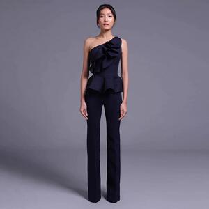 2025春季新品泰国潮牌女名媛斜肩套装气质高级感修身显瘦礼服深蓝