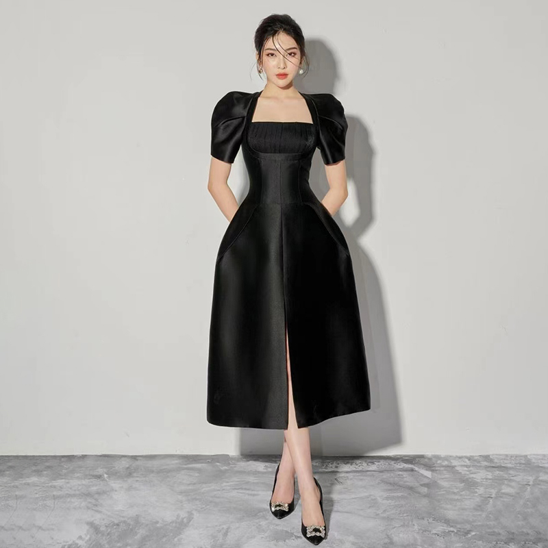 泰国潮牌春夏新款名媛礼服裙方领