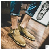 复古短靴反绒皮高帮鞋 系带日系休闲皮鞋 秋球夏潮鞋 中帮翻毛皮男鞋