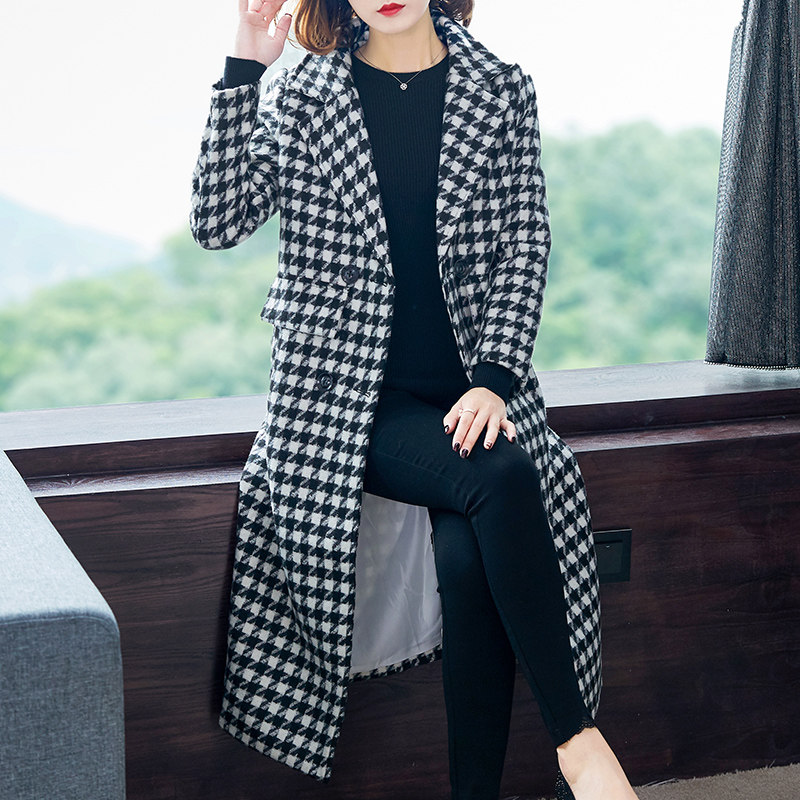 大码女装2019新款秋冬呢子大衣女中长款胖mm宽松百搭格子毛呢外套