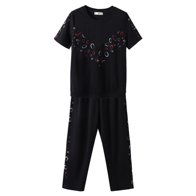 伊自尚2020新款大码女装夏季显瘦宽松短袖两件套胖妹妹显瘦套装女