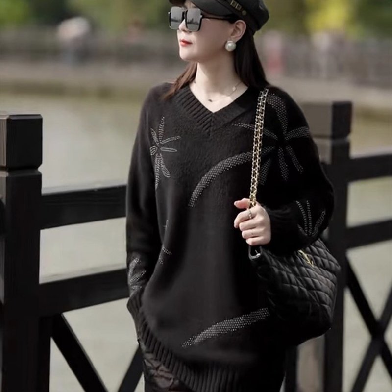 伊自尚2024新款大码胖mm宽松百搭毛衣春季洋气打底遮肉显瘦上衣女