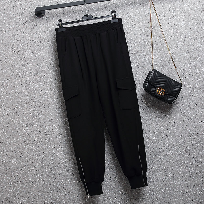 伊自尚大码女装宽松工装裤2024早春时尚气质胖mm高腰显瘦束脚长裤