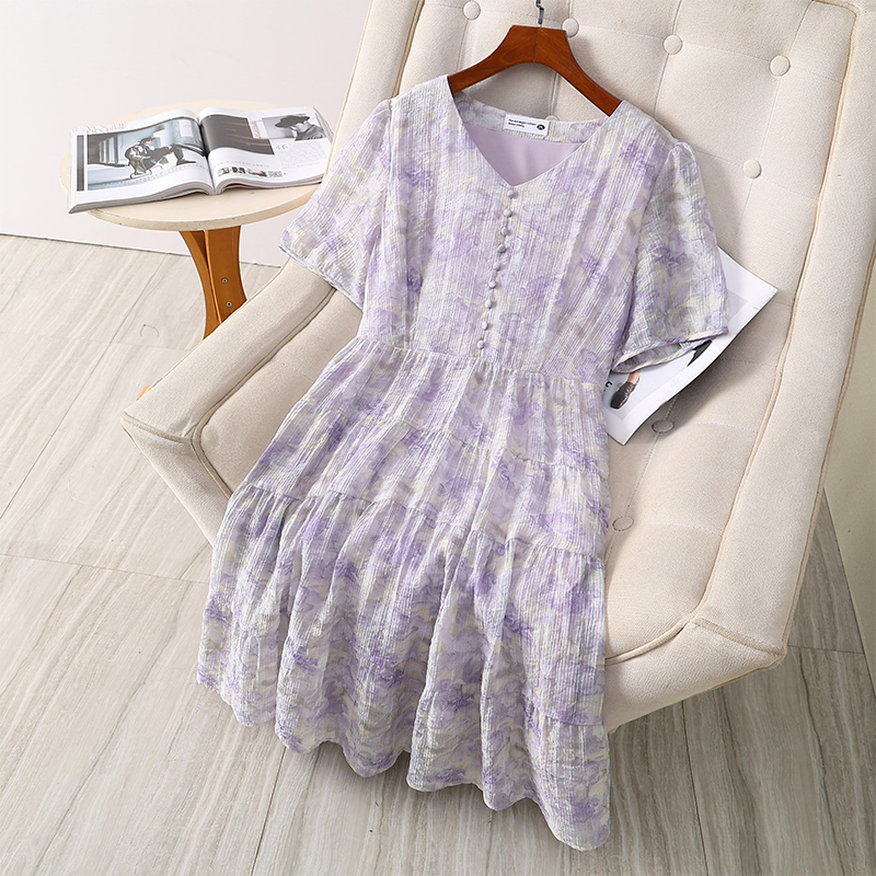 伊自尚2024年新款韩版胖mm大码女装夏季时尚显瘦a字碎花连衣裙女