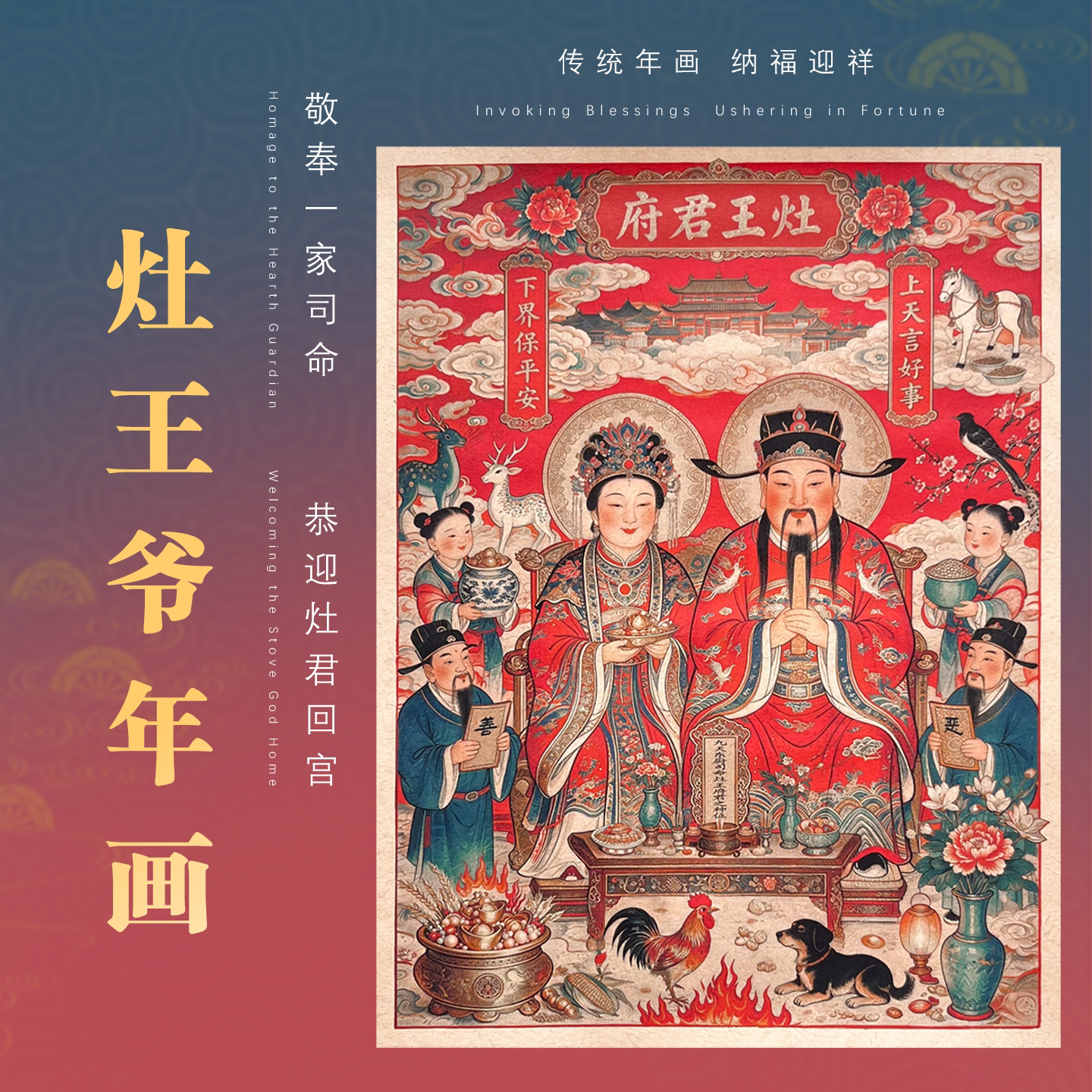2026马年新款灶神灶王爷贴画厨房贴纸灶台年画灶君灶王奶奶东厨司