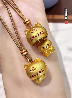 小红书爆款足银9999躲猫猫吊坠可爱卡通招财猫项链女萌宠猫咪银来