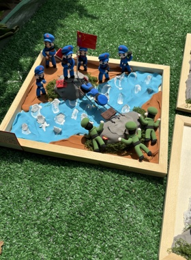 25×30飞夺泸定桥。带七个公仔爱国手工粘土彩泥作品