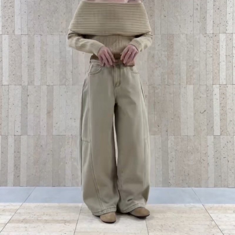 时尚设计感阔腿裤高腰宽松弯刀裤