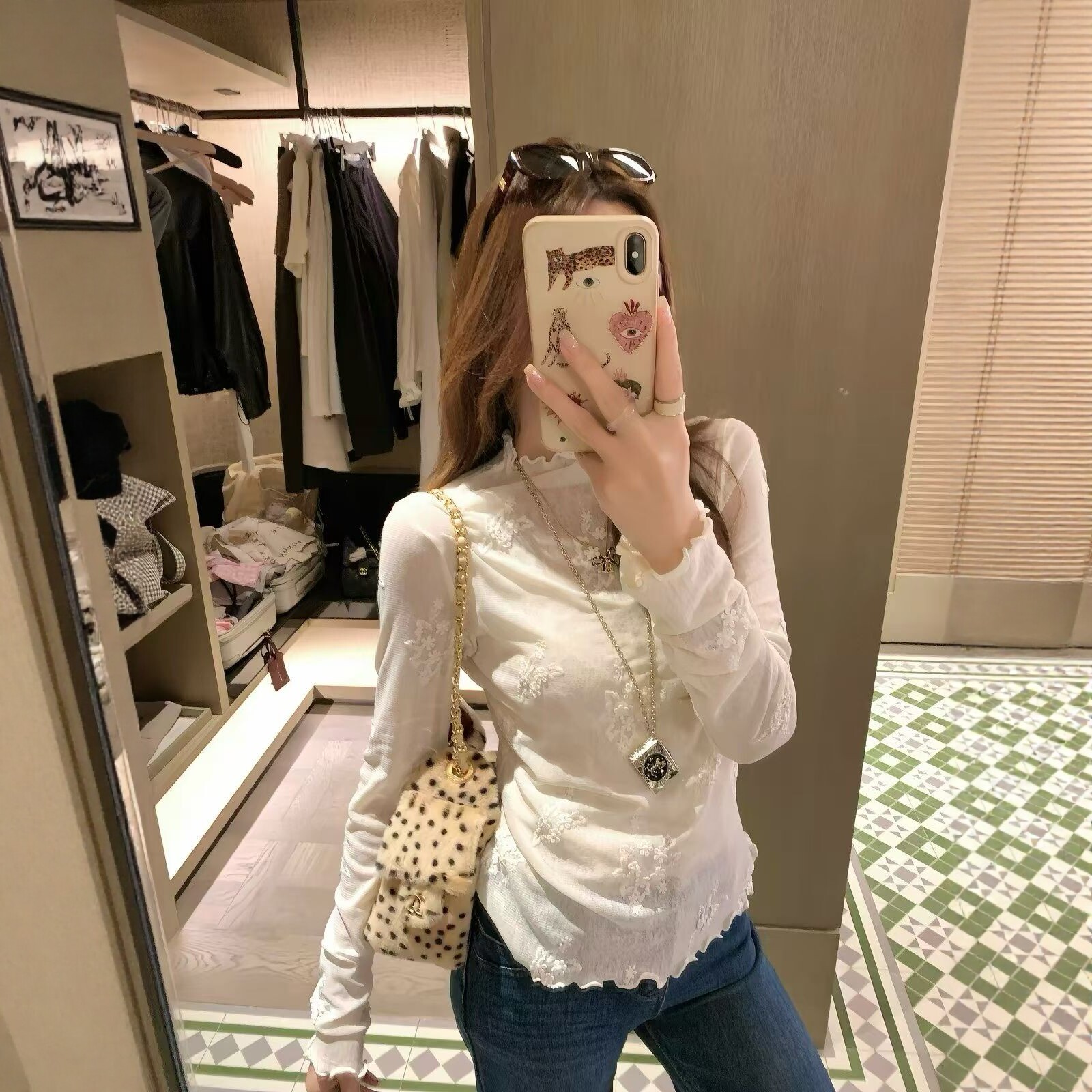 立体花朵长袖蕾丝衫木耳边上衣女